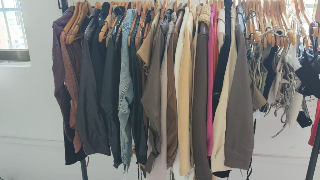 Fleece-lined padded jackets and outerwear on a rack